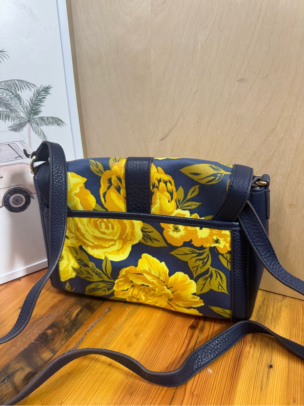 Isaac Mizrahi Navy Crossbody with Yellow Floral Print - Picture 3 of 10